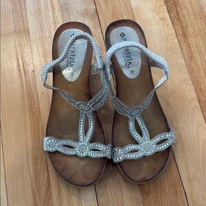 Patrizia by Spring Step Silver Women's Sandals - Wedge Style - Gemstones